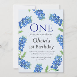 Invitación Bluebonnets 1er cumpleaños Floral azul