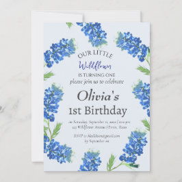 Invitación Bluebonnets 1er cumpleaños Floral azul