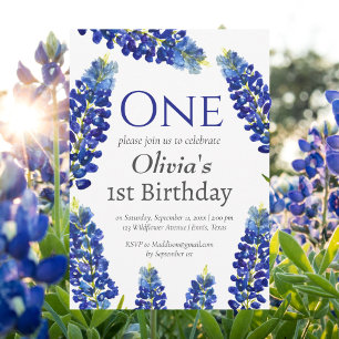 Invitación Bluebonnets 1er cumpleaños Floral azul