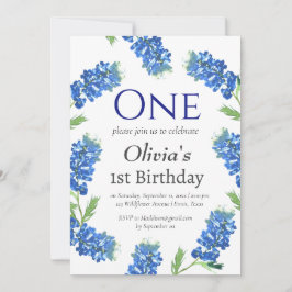 Invitación Bluebonnets 1er cumpleaños Floral azul