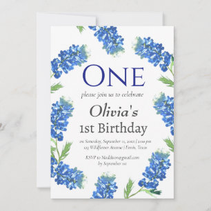 Invitación Bluebonnets 1er cumpleaños Floral azul