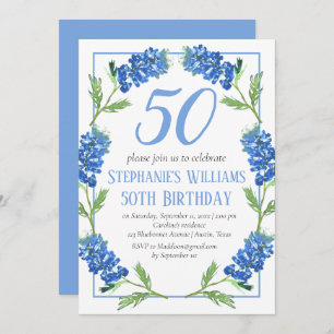 Invitación Bluebonnets 50º cumpleaños Floral Azul Texas