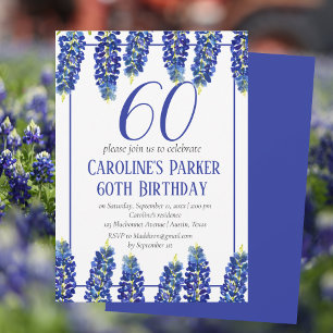 Invitación Bluebonnets 60º cumpleaños Blue Floral Texas