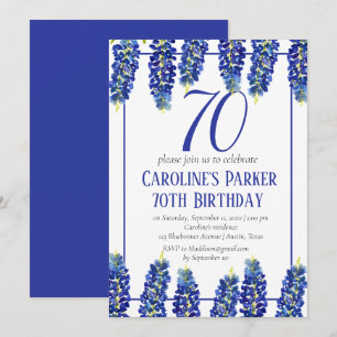 Invitación Bluebonnets 70º cumpleaños Blue Floral Texas