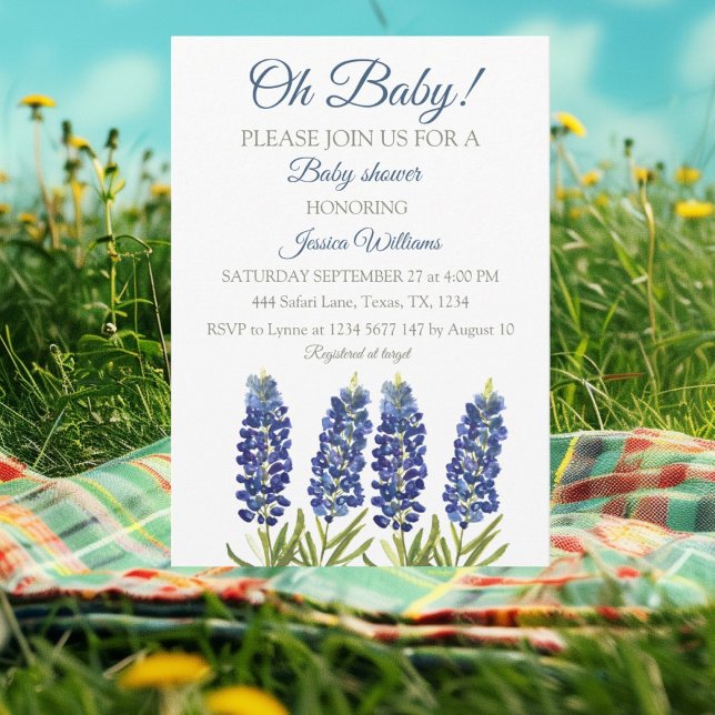 Invitación Bluebonnets Blue Floral Watercolor Texas Baby boy (Subido por el creador)