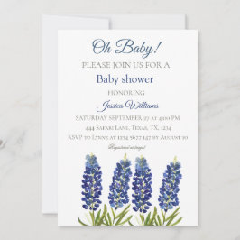 Invitación Bluebonnets Blue Floral Watercolor Texas Baby boy