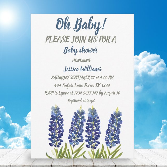 Invitación Bluebonnets Blue Floral Watercolor Texas Bebé (Subido por el creador)