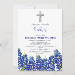 Invitación Bluebonnets Floral Duste Blue Cross Baptism