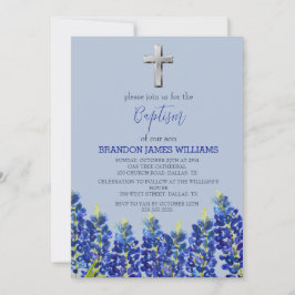 Invitación Bluebonnets Floral Duste Blue Cross Baptism