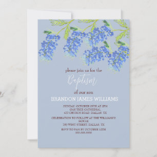 Invitación Bluebonnets Floral Gold Dusty Blue Cross Baptism