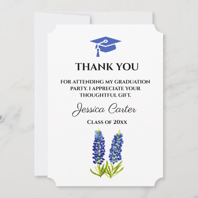 Invitación Bluebonnets Floral Graduación Gracias  (Anverso)