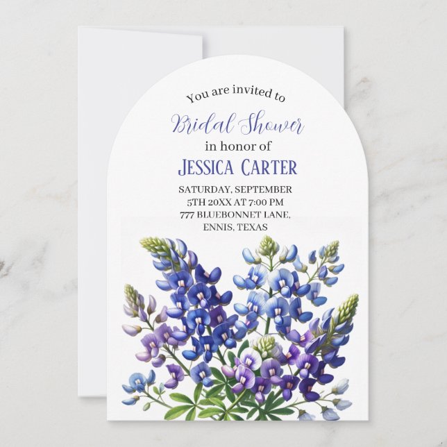 Invitación Bluebonnets Floral Watercolor Boho Bridal Shower (Anverso)