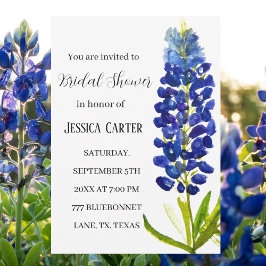Invitación Bluebonnets Floral Watercolor Boho Bridal Shower