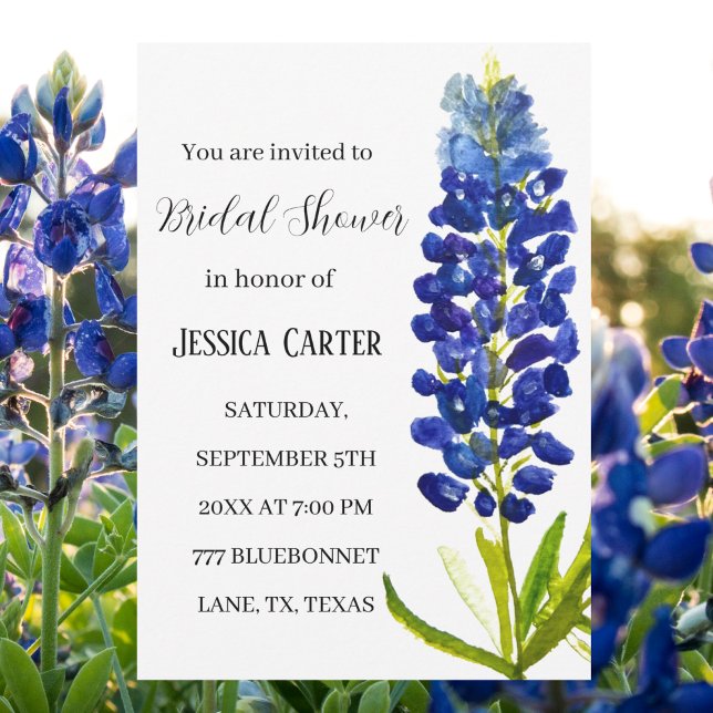 Invitación Bluebonnets Floral Watercolor Boho Bridal Shower (Subido por el creador)