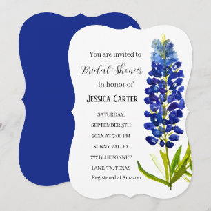 Invitación Bluebonnets Floral Watercolor Boho Bridal Shower