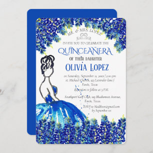 Invitación Bluebonnets Quinceañera Blue Floral Birday