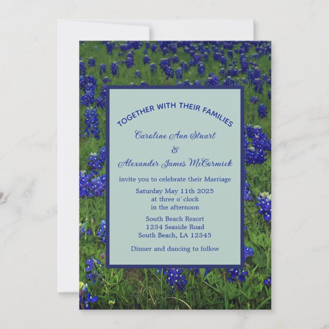 Invitación Bluebonnets Texas Blue Floral Elegant Wedding (Anverso)