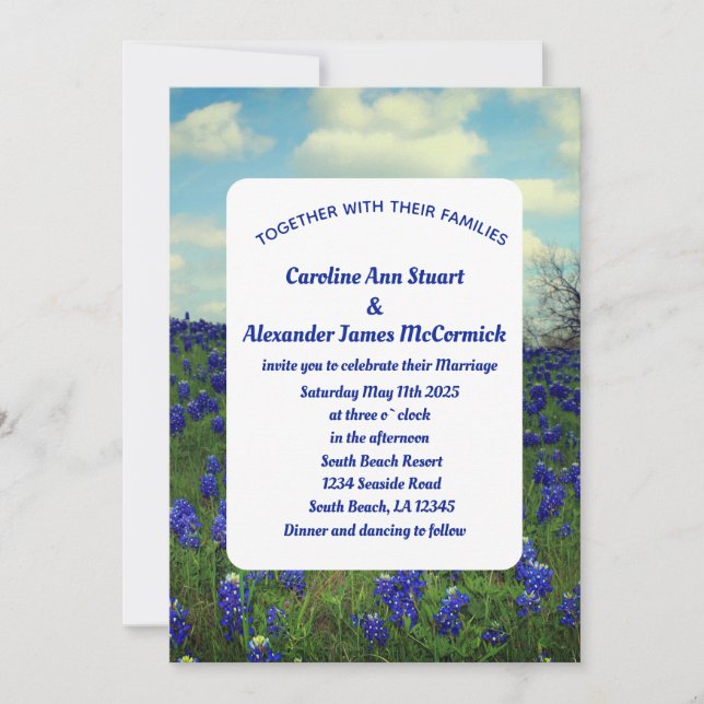 Invitación Bluebonnets Texas Blue Floral Elegant Wedding (Anverso)