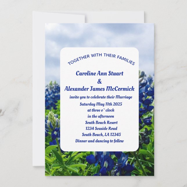 Invitación Bluebonnets Texas Blue Floral Elegant Wedding Inv (Anverso)