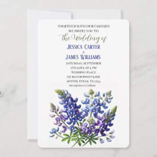 Invitación Bluebonnets Texas Blue Watercolor Floral Boda