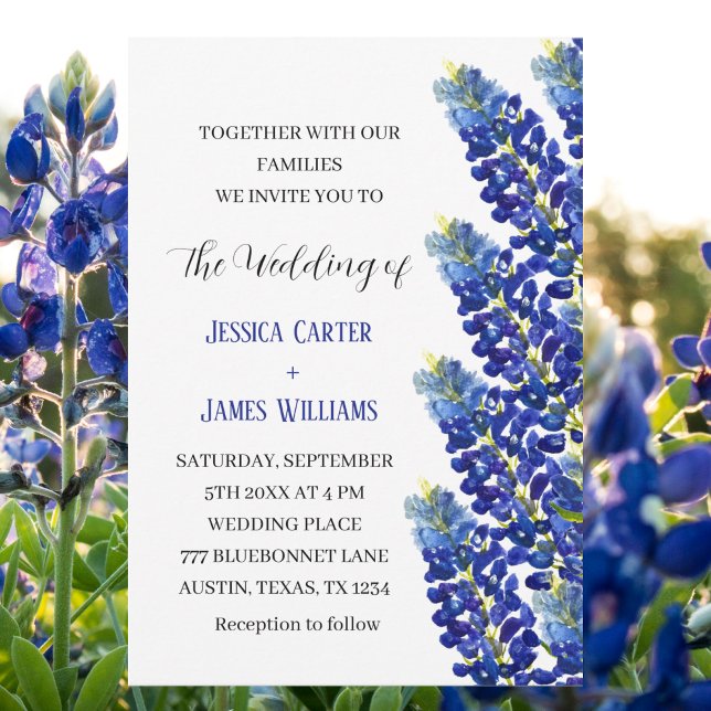 Invitación Bluebonnets Texas Blue Watercolor Floral Boda (Subido por el creador)