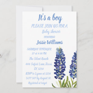 Invitación Bluebonnets Texas Floral Rústica ducha de niño