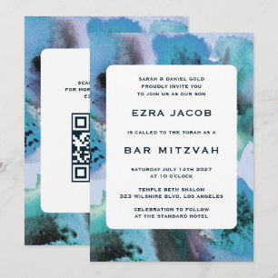 Invitación BlueGreen Watercolor Personalizado QRCode Bar Bat 