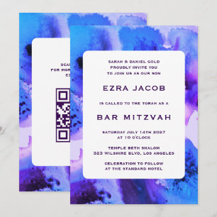 Invitación BluePurpl Personalizado de acuarela QRCode Bar/Bat