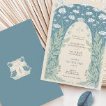 Invitación Blues mudos, grises y Art Decó blanco<br><div class="desc">Crea un ambiente de elegancia para tu boda con esta invitación a la boda floral vintage de inspiración Art Nouveau y Art Déco. Perfecto para las celebraciones de primavera y verano, esta invitación mezcla los perennes favoritos del azul y el blanco, aportando una energía refrescante, animada y sofisticada. Los elementos...</div>