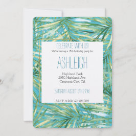 Invitación BlueTropical Verde acuarela deja cumpleaños