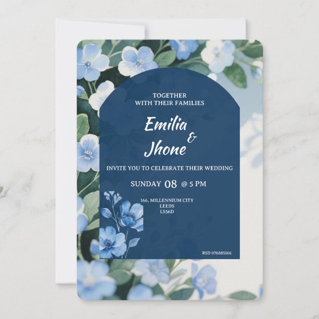 Invitación Bluish Floral Romantic Wedding Card (Anverso)