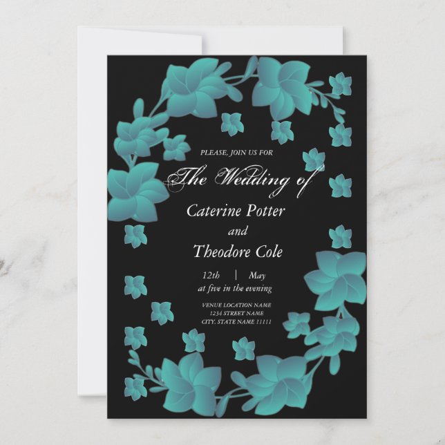 Invitación Blume mit türkisfarbenen Blumen (Anverso)