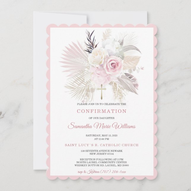 Invitación Blusas de Confirmación Personalizadas para Niñas (Anverso)