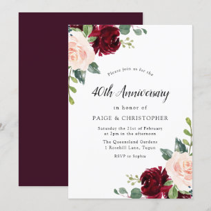 Invitación Blush Acuarela Floral 40 Aniversario de Boda