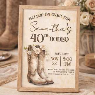 Invitación Blush and Boots 40th Rodeo Western Birthday
