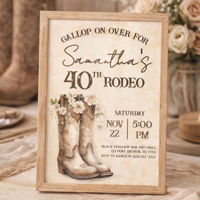 Invitación Blush and Boots 40th Rodeo Western Birthday (Subido por el creador)