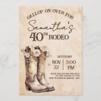 Invitación Blush and Boots 40th Rodeo Western Birthday
