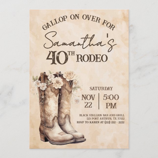 Invitación Blush and Boots 40th Rodeo Western Birthday (Anverso)