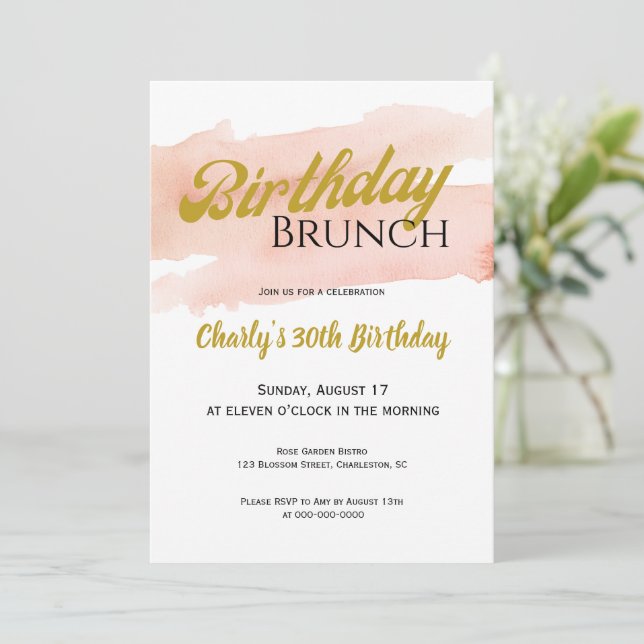 Invitación Blush and Gold Modern Brunch Celebration (Anverso de pie)