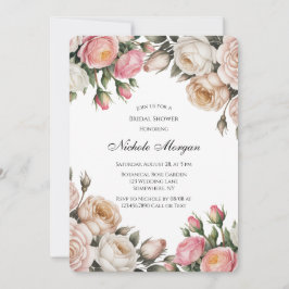 Invitación Blush and Ivory Rose Floral Bridal Shower