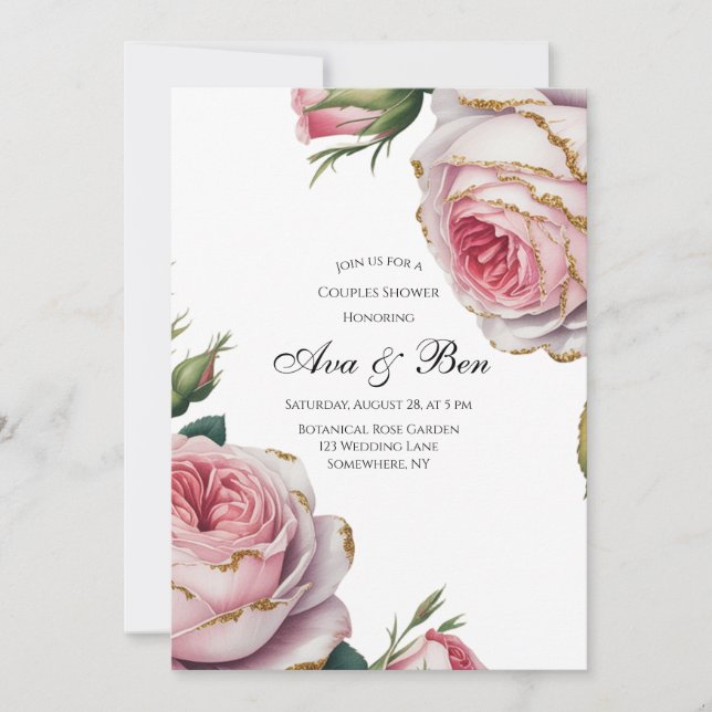 Invitación Blush and Ivory Rose Floral Couples Shower (Anverso)
