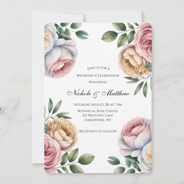 Invitación Blush and Ivory Rose Floral Wedding Celebration  (Anverso)