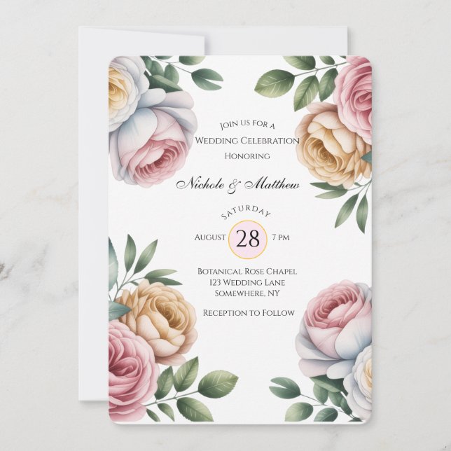Invitación Blush and Ivory Rose Floral Wedding Celebration  (Anverso)