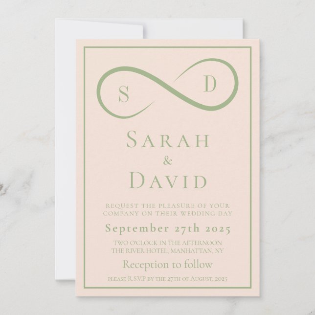 Invitación Blush and Sage Infinity Wedding Minimalist Modern (Anverso)