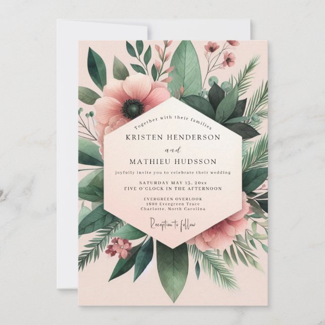 Invitación Blush Anemone Botanical Wedding (Anverso)