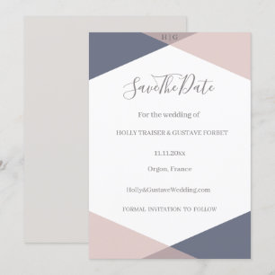 Invitación Blush Azul Marino Monograma Salvar la Fecha de la 