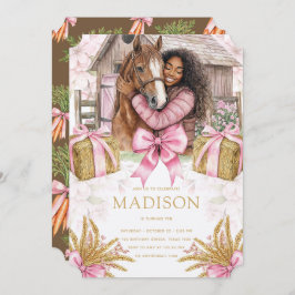 Invitación Blush Barn Horse Birthday Black Girl