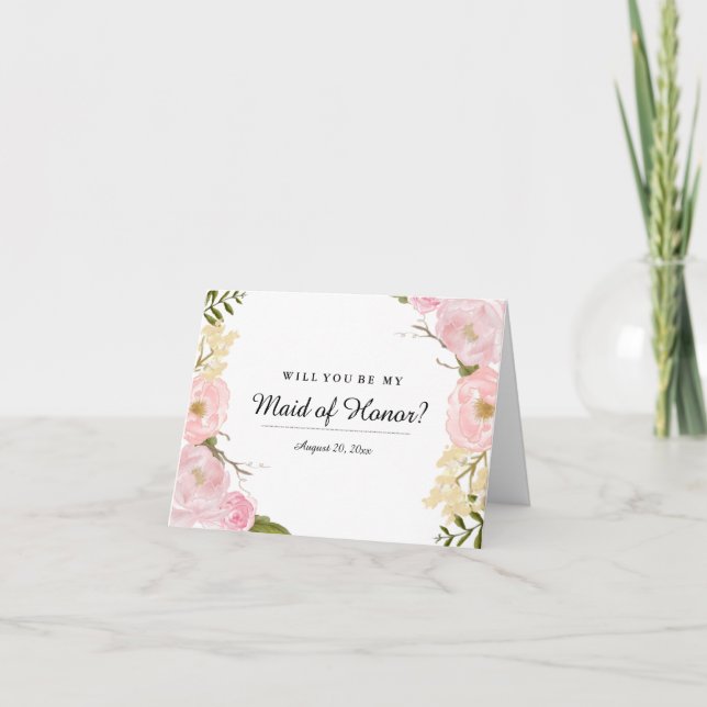 Invitación Blush Blanco Botánico ¿Serás Mi Dama de Honor (Anverso)