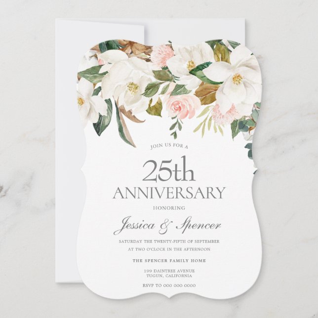 Invitación Blush Blanco Floral Moderno 25 Aniversario de Boda (Anverso)
