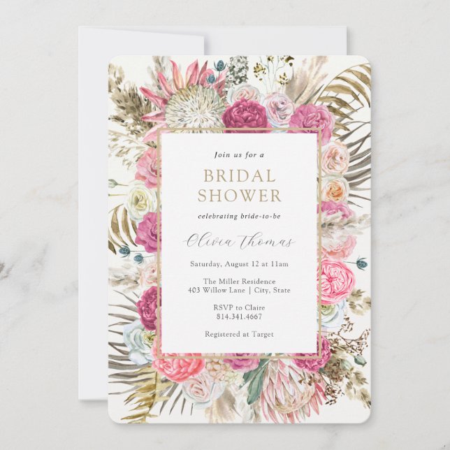 Invitación Blush Bohemian Floral Bridal Shower (Anverso)